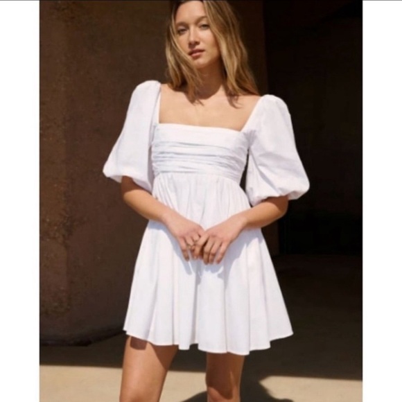 NWT Abercrombie & Fitch Emerson Poplin Puff Sleeve Mini Dress - Picture 2 of 3